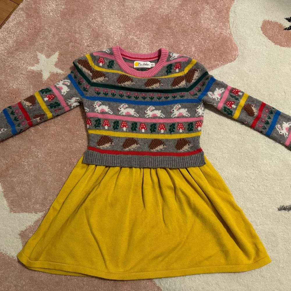 Mini Boden Multicolor Patterned Dress with Yellow Skirt